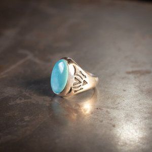 Turquoise Southwestern Oval Bell Trading Post Ring Size-9.5